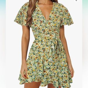 Summer Dress for Women Short Sleeve V Neck Floral Going Out Dress Casual